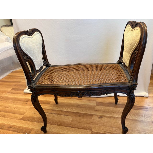 Mid 19th Century Mid 19th Century French Louis XV Style Carved Walnut and Cane Vanity Bench For Sale - Image 5 of 5