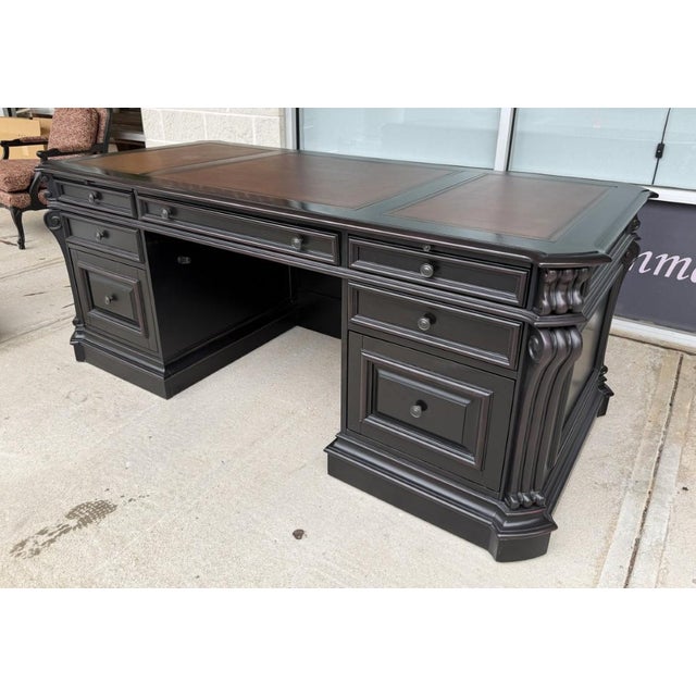 Traditional Hooker Furniture Telluride 76” Executive Desk With Wood Panels For Sale - Image 3 of 15