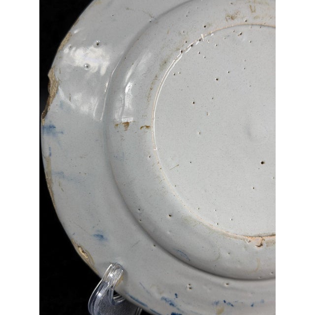 Blue Antique Dutch Delft Blue and White Faience Plate, 1700s For Sale - Image 8 of 11