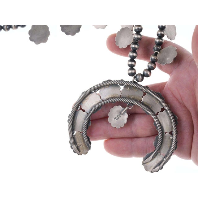 Mid 20th Century Danny Clark Navajo (1946-2021) Sterling/turquoise squash blossom necklace For Sale - Image 5 of 5