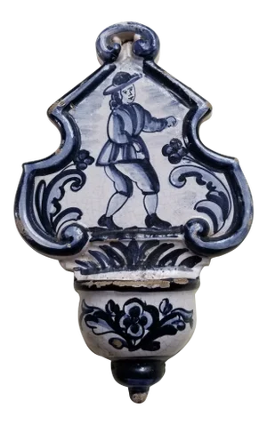 Early 20th Century Blue and White Tile Match Holder