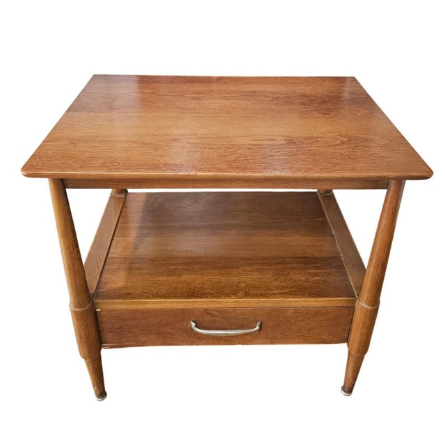 1958 Drexel Mid Century Modern Dresser and Nightstand Tapered Legs Brass Handles For Sale - Image 11 of 18