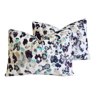 Designer Romo Niumi Abstract Velvet Watercolor Feather/Down Pillows 22" X 16" - Pair For Sale