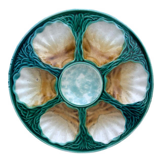 French Majolica Oyster Plate Salins, Circa 1890 For Sale