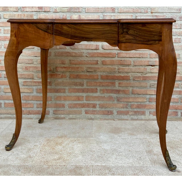 Wood 1930s French Louis XV Style Walnut Writing Table With Three Drawers For Sale - Image 7 of 10
