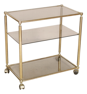 Italian Brass and Smoked Glass 3-Tier Bar Cart, 1970s