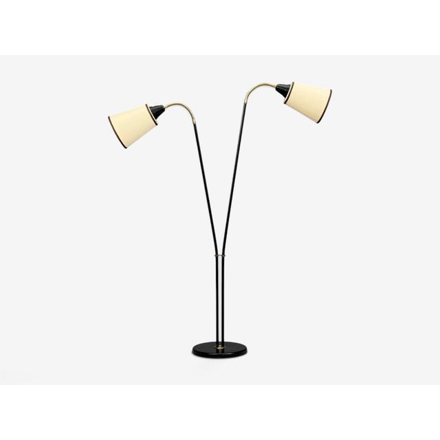 Mid-Century Modern 1960s Swedish Modern, Floor Lamp, Black Lacquered Metal, Brass, Fabric For Sale - Image 3 of 12