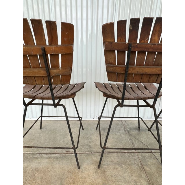 Wood Mid Century Modern Wooden Bentwood Slatted Chairs With Iron Bases - Matching Set of 4 For Sale - Image 7 of 11