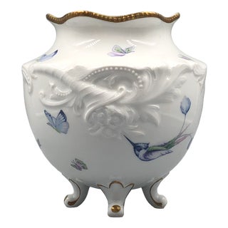 Neo- Rococo Vase on Paw Feet Hummingbird and Butterfly Decoration from Royal Prussian Tettau For Sale
