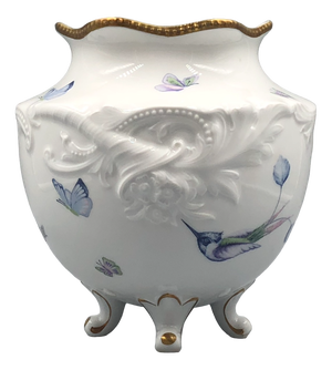 Neo- Rococo Vase on Paw Feet Hummingbird and Butterfly Decoration from Royal Prussian Tettau