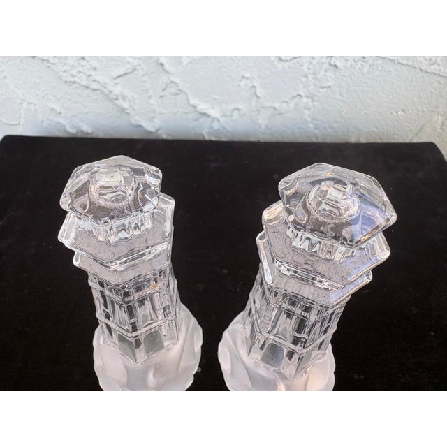 1990s Vintage Lenox Full Lead Crystal Lighthouse Salt & Pepper Shakers, Frosted Base, Coastal Table Decor For Sale - Image 5 of 8