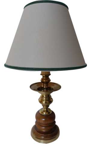 Mid-Century Wooden Brass Table Lamp