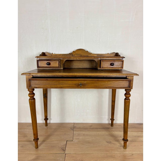 Brown English Oak Writing Desk with Raised Gallery and Drawers, 1930s For Sale - Image 8 of 15