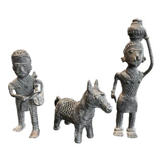 Indian Miniature Bronze Dhokra Figures- a Set of 3 For Sale