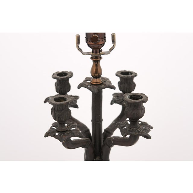 Early 20th Century Early 20th Century Bronze Art Nouveau Bamboo & Floral Motif Lamps, France - a Pair For Sale - Image 5 of 7