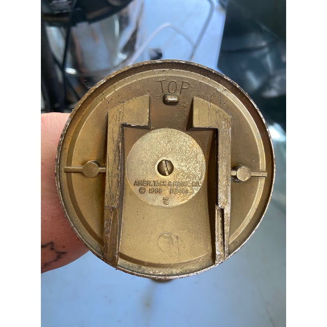 Metal Vintage Ornate 1968 Brass Metal Bathroom Towel Rod End Caps - a Pair For Sale - Image 7 of 11