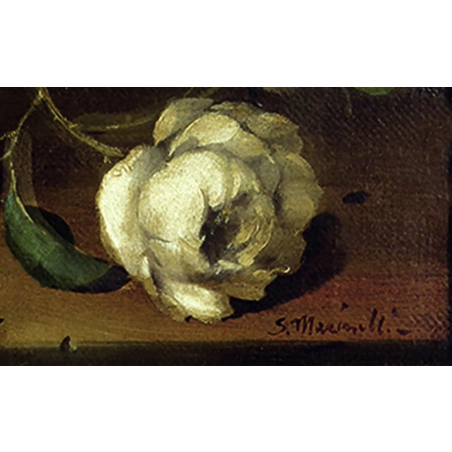 Salvatore Marinelli, Still Life with White Roses, Oil on Canvas, 1980s, Framed For Sale - Image 3 of 6