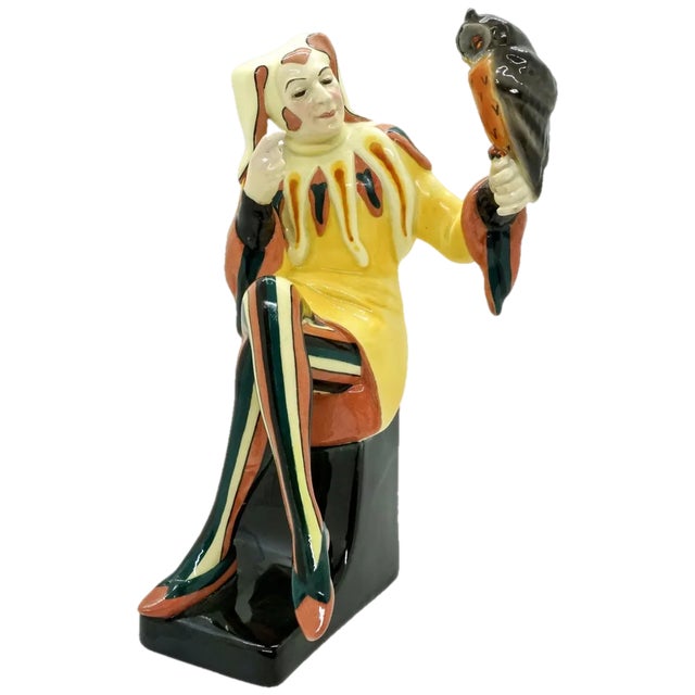 Vienna Owlglass Jester with Owl by Josef Lorenzl for Goldscheider, 1930s For Sale