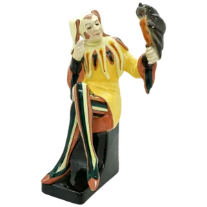 Vienna Owlglass Jester with Owl by Josef Lorenzl for Goldscheider, 1930s