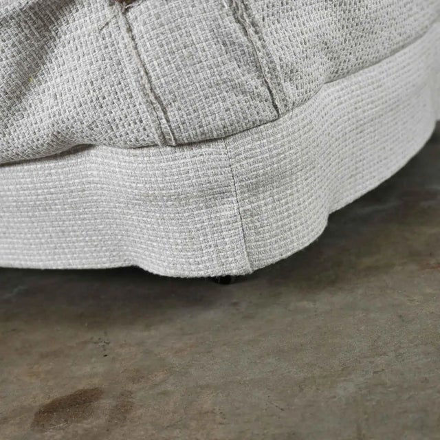 Vintage Brunschwig & Fils St. Andrews Tufted Ottoman in Robert Allen Avanzata Glacier Fabric For Sale - Image 12 of 13