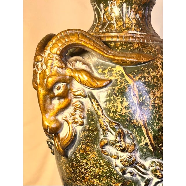 1980s Pair of Vintage Ram Head Faux Marble Faux Bronze Neoclassical Reproduction Lamps For Sale - Image 6 of 11