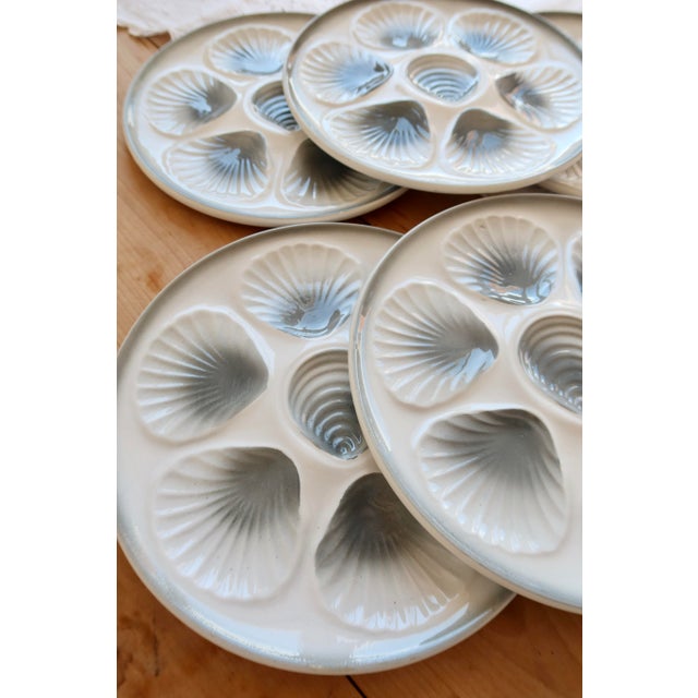 Vintage Oyster Plates in Blue-Grey Gradient Earthenware from Moulin Des Loups, 1970s, Set of 6 For Sale - Image 4 of 8