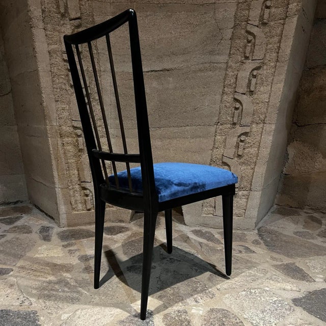 1950s Eugenio Escudero Ebonized Mahogany Dining Set and Six Velvet Chairs Mexico For Sale - Image 9 of 13