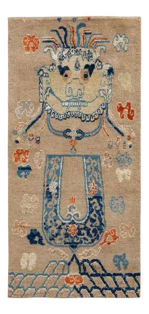 Rug & Kilim Tiger Skin Style Rug, Beige, Blue and Orange, 3x5