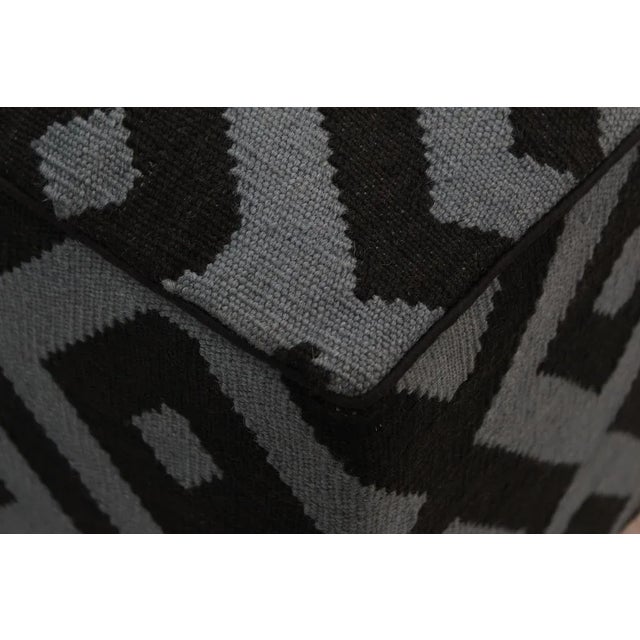 2010s Boho Chic Schuster Black/Grey Handmade Kilim Upholstered Ottoman For Sale - Image 5 of 8