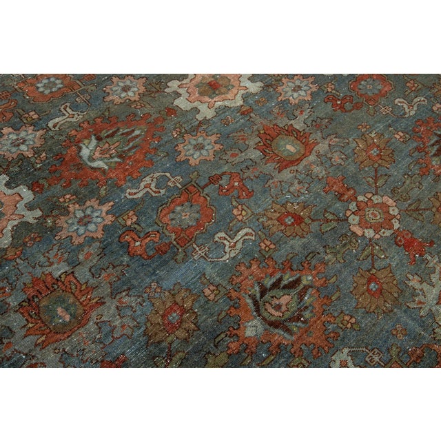 Textile Blue Antique Persian Malayer Wool Rug Allover From the 1900s For Sale - Image 7 of 9