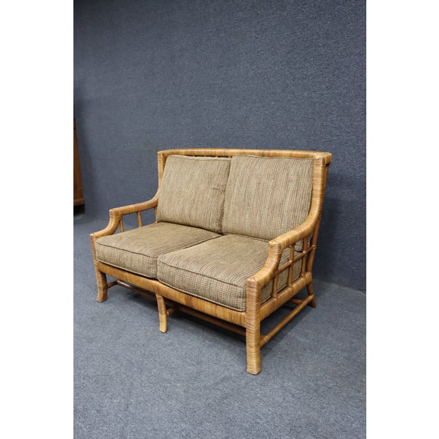 Transitional Braxton Culler Split Reed Bamboo Rattan Loveseat Settee For Sale - Image 3 of 13