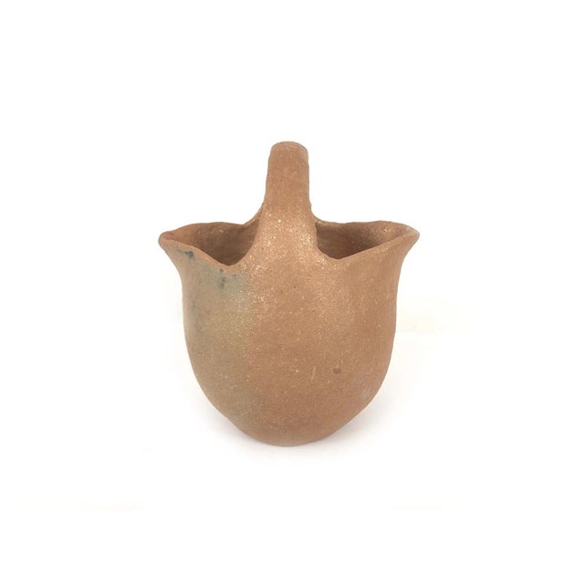 Native American Taos Pueblo Micaceous 5.25" Clay Pot W Handle Native American Pottery For Sale - Image 3 of 8