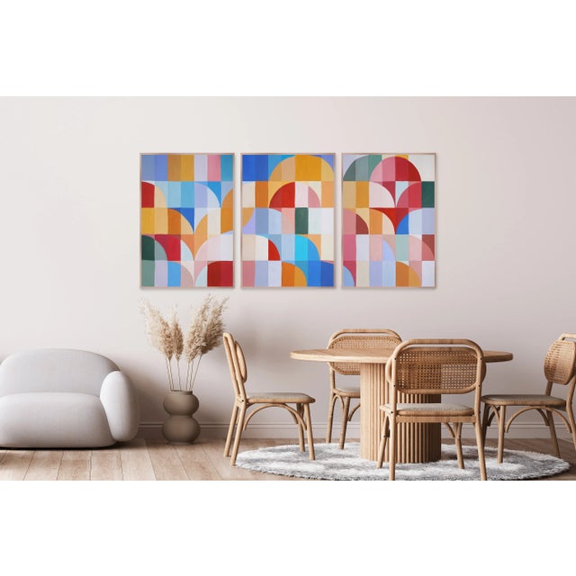 This abstract geometric acrylic painting is a vibrant and playful composition that draws inspiration from vintage Italian...