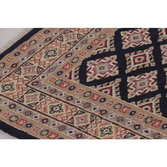 Tribal Vintage Bokhara Rug in Midnight Blue With Geometric Patterns - Rug & Kilim For Sale - Image 3 of 8