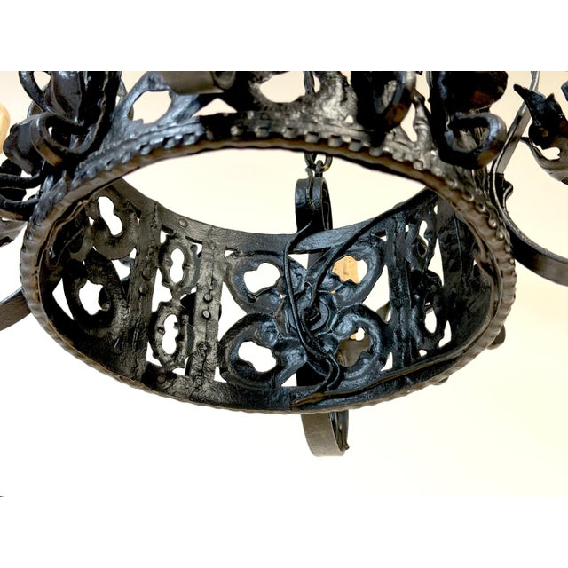 Addison Mizner Style Spanish Colonial Wrought Iron Four-Light Chandelier For Sale - Image 17 of 18