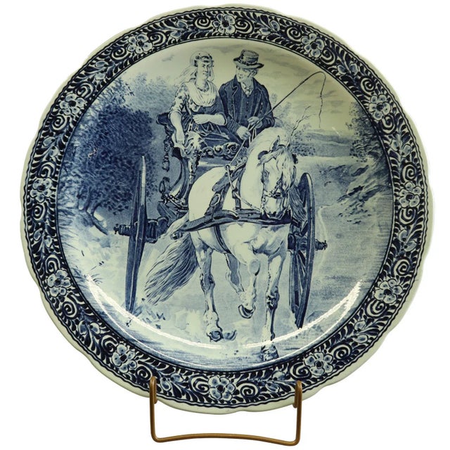 1950s Plate, Boch Blue Delft, Carriage For Sale - Image 5 of 5