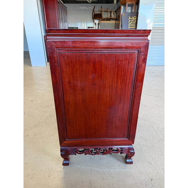 Vintage Chinese Carved Rosewood Dresser With Freestanding Floor Mirror – 2 Pieces For Sale - Image 12 of 18