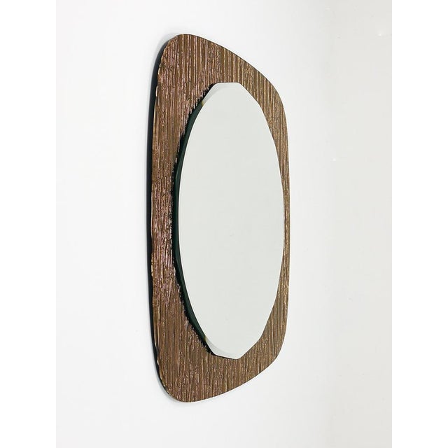 Brown Bronze Gold Scalloped Textured Wall Mirror from Cristal Arte, Italy, 1960s For Sale - Image 8 of 18