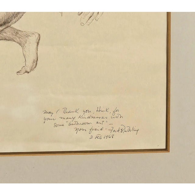 Realism Drawing of Reclining Man by Ford Ruthling, u.s.a., 1968 For Sale - Image 3 of 4