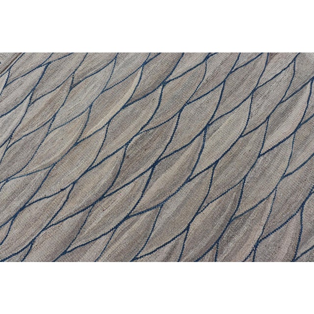 Large Modern Flat Weave Kilim in Wool With Shades of Gray and Rich Blue 14'0 X 18'10 For Sale - Image 12 of 12