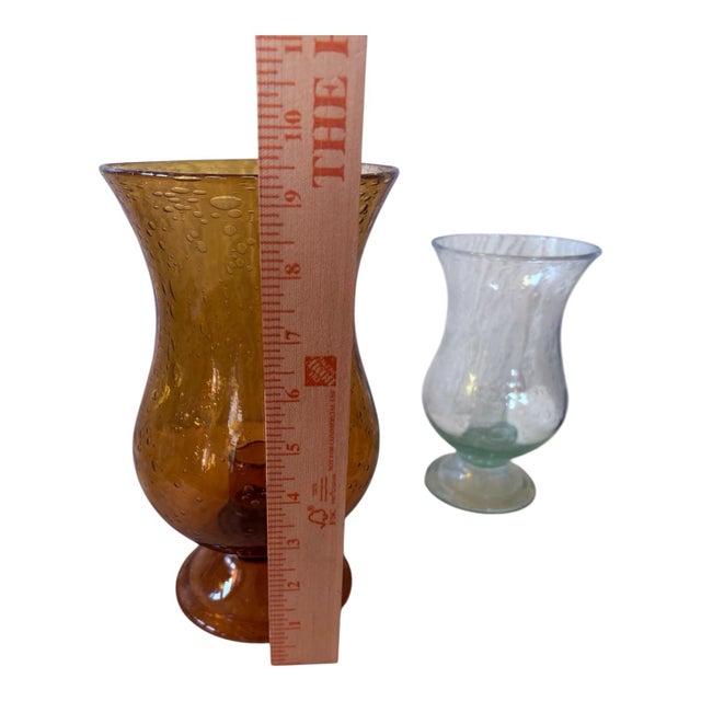 Amber French Biot Mid Century Modern Amber Bubble Glass Hurricane Candle Holder / Photophore For Sale - Image 8 of 8
