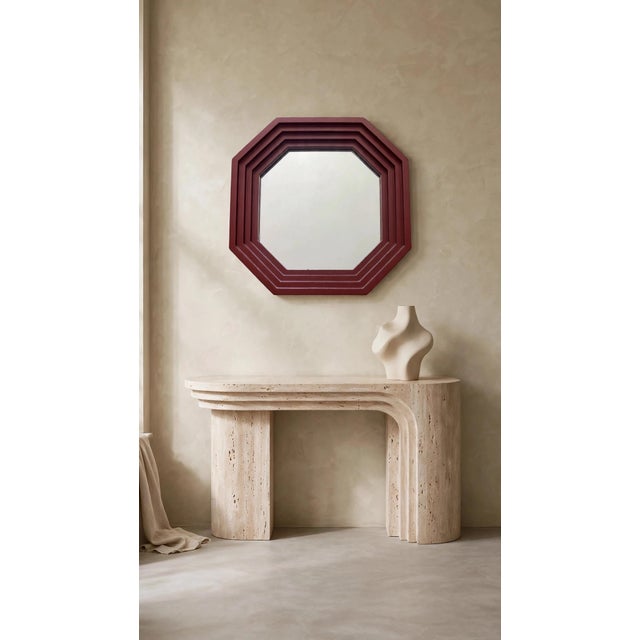 1960s Vintage Octagonal Burgundy Top Mirror, 1960s For Sale - Image 5 of 7