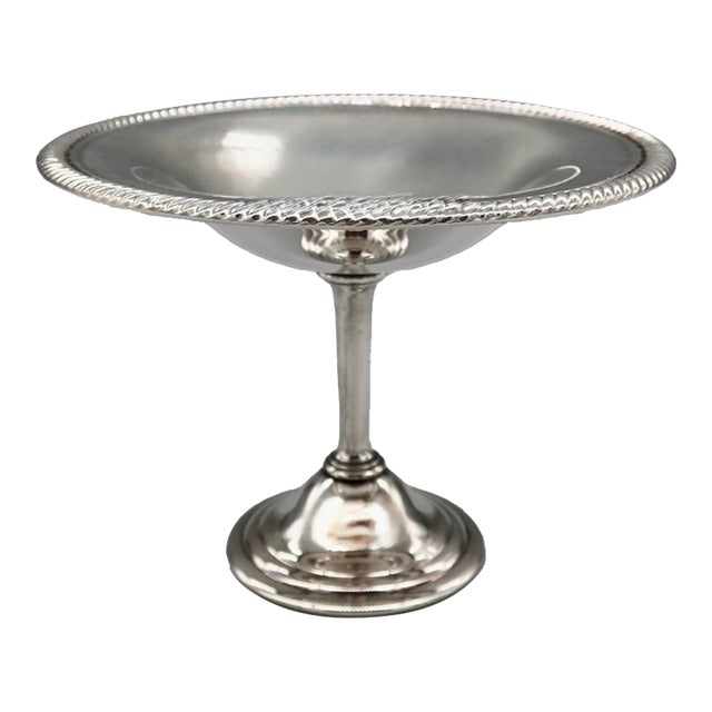 Vintage Wm Rogers Silverplate Compote — Footed Pedestal Candy Dish With Rope Gadroon Rim For Sale