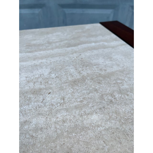 Italian Style Walnut and Travertine Stone Inset Side Table With Crossed ...