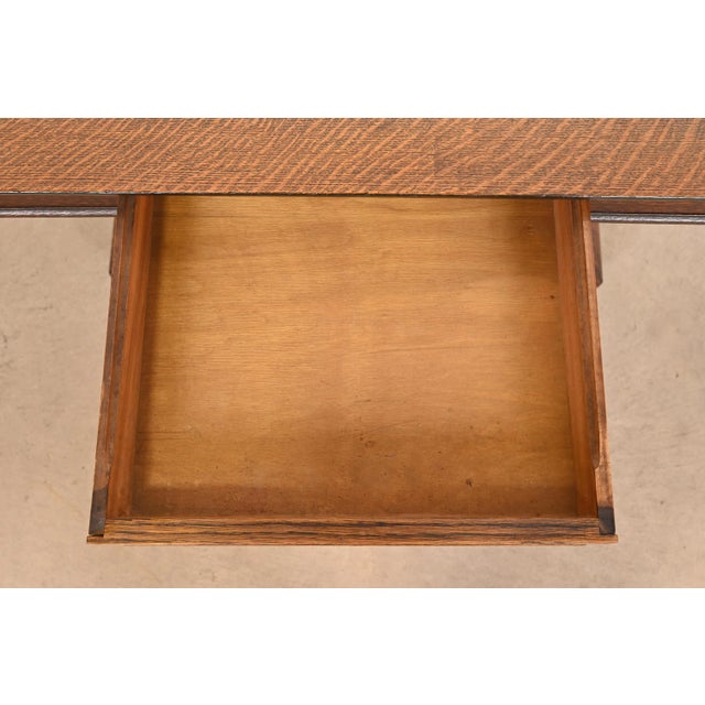 Early 20th Century Antique American Empire Tiger Oak Writing Desk or Library Table, Circa 1900 For Sale - Image 5 of 10