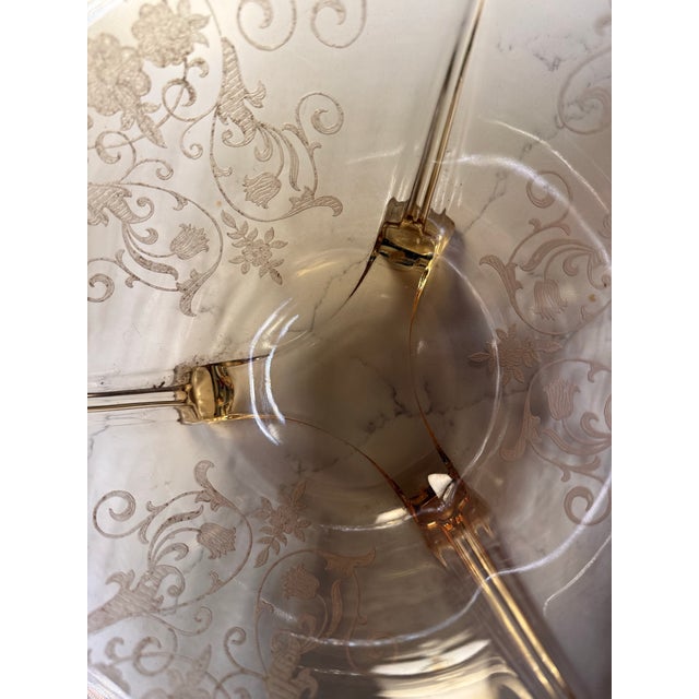 Yellow Vintage Fostoria Three Footed Glass Bowl For Sale - Image 8 of 8