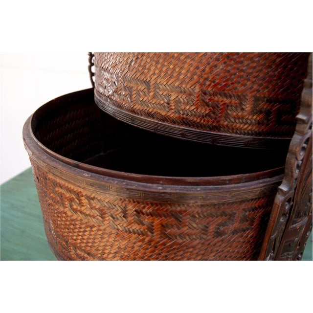 Antique Chinese Woven Bamboo Wedding Basket For Sale - Image 10 of 14