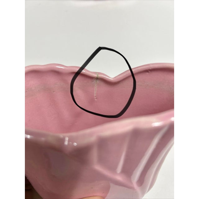 Pink Pair of Pink Art Deco Style Ceramic Vases – Fluted Nautilus Hollywood Regency Planters For Sale - Image 8 of 8