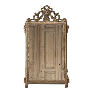 19th Century Italian Louis XVI Hand-Carved Giltwood and Painted Mirror For Sale