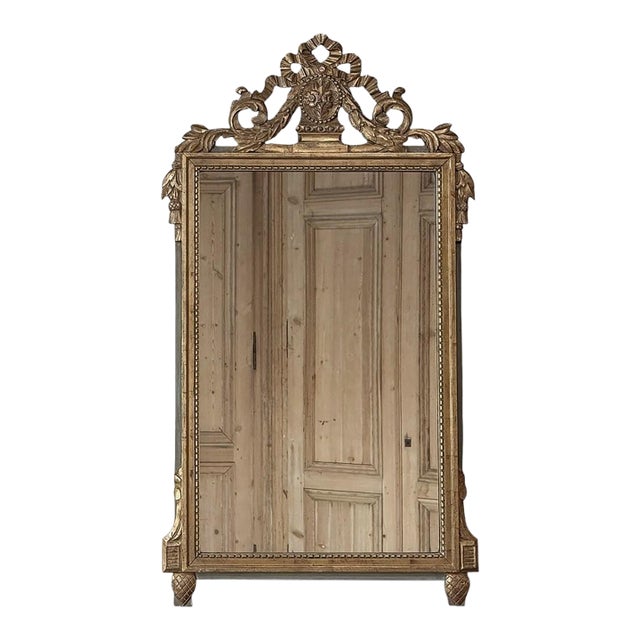 19th Century Italian Louis XVI Hand-Carved Giltwood and Painted Mirror For Sale